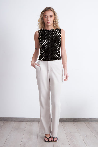 Top Cuello Bote Espalda Drapeada Blanco