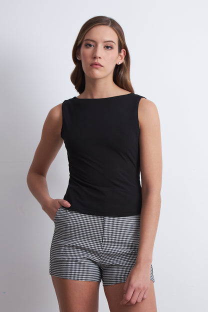 Top Cuello Bote Espalda Drapeada Negro