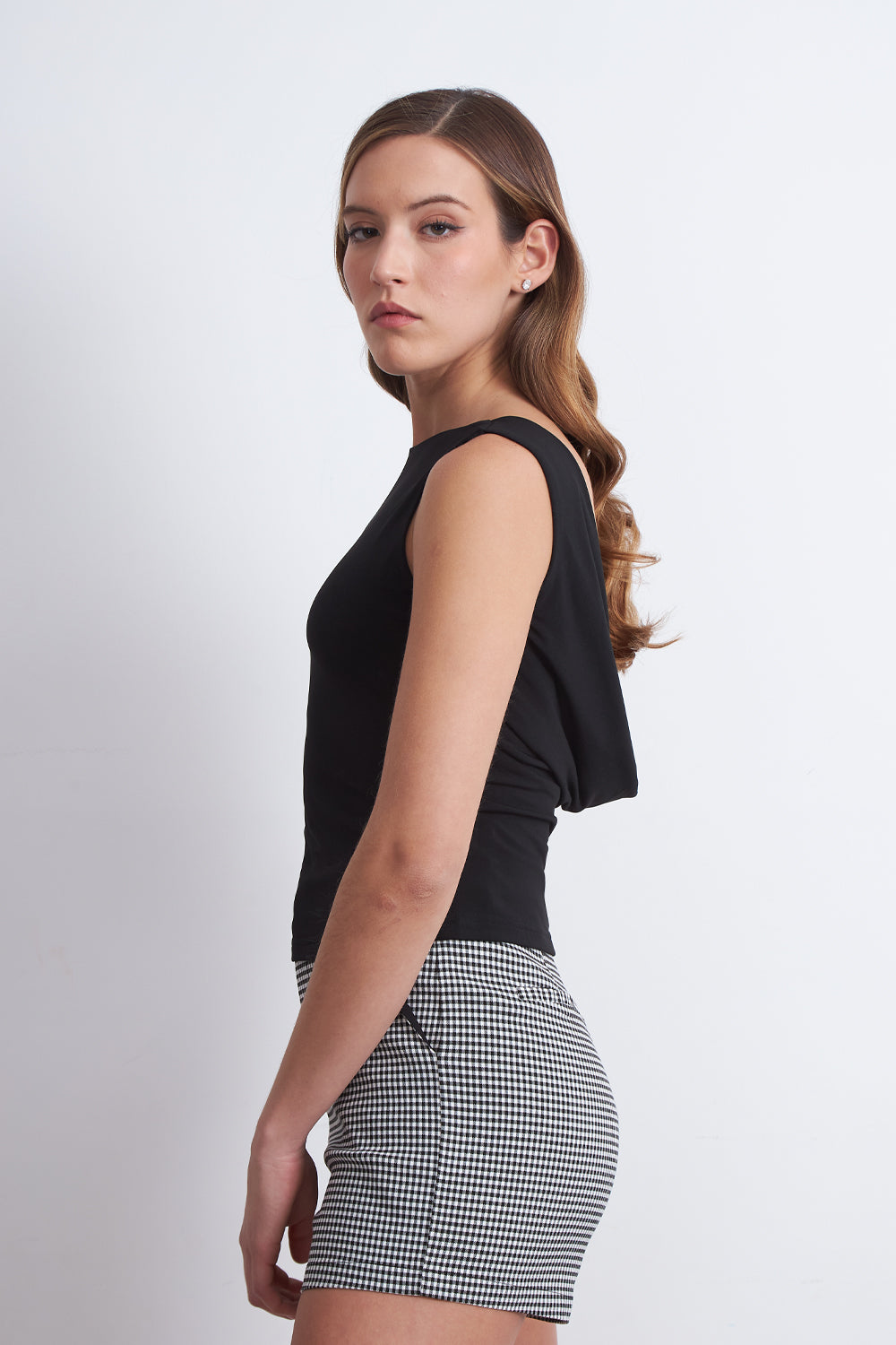 Top Cuello Bote Espalda Drapeada Negro