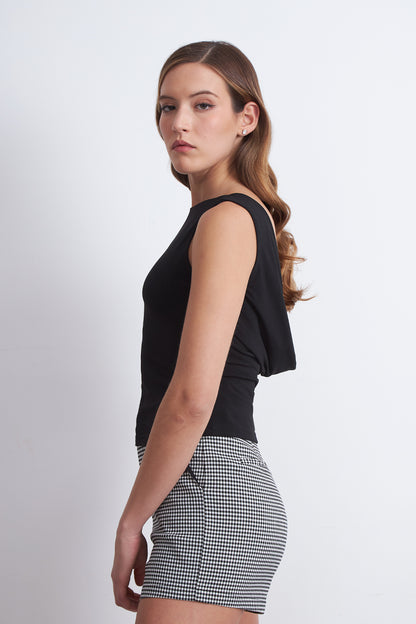 Top Cuello Bote Espalda Drapeada Negro