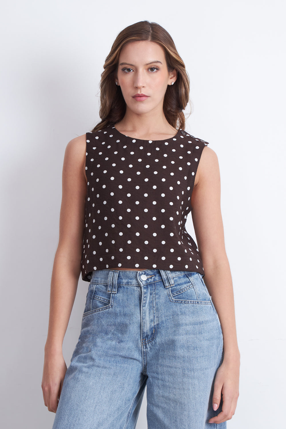 Top / Blusa Lunares con botones Café