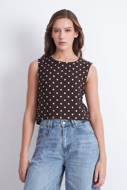 Top / Blusa Lunares con botones Café