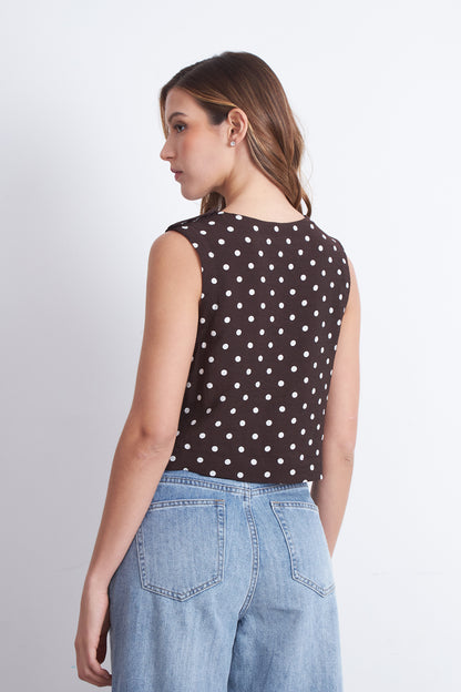 Top / Blusa Lunares con botones Café