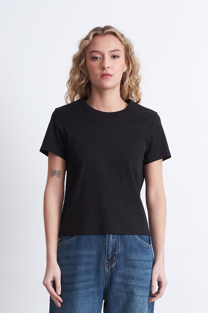 Polera Cuello Redondo Manga Corta Negro