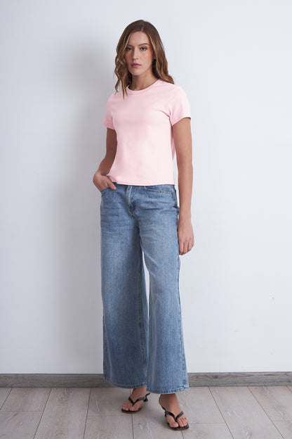 Polera Cuello Redondo Manga Corta Rosado