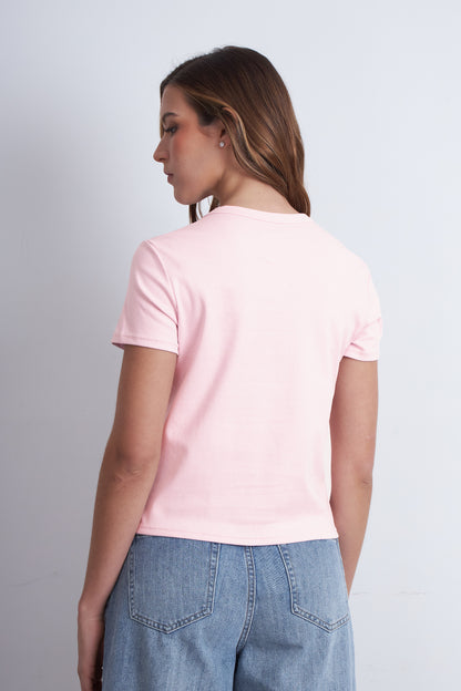 Polera Cuello Redondo Manga Corta Rosado