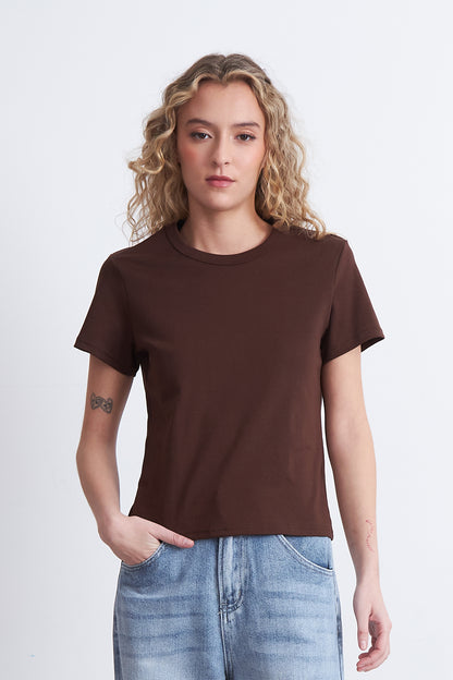 Polera Cuello Redondo Manga Corta Café