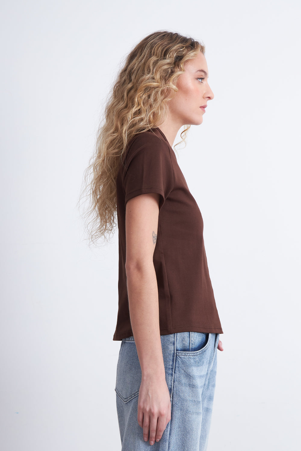 Polera Cuello Redondo Manga Corta Café