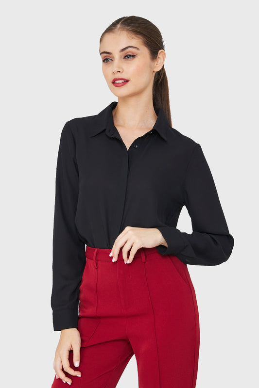 Blusa Botonera Invisible Básica Negro