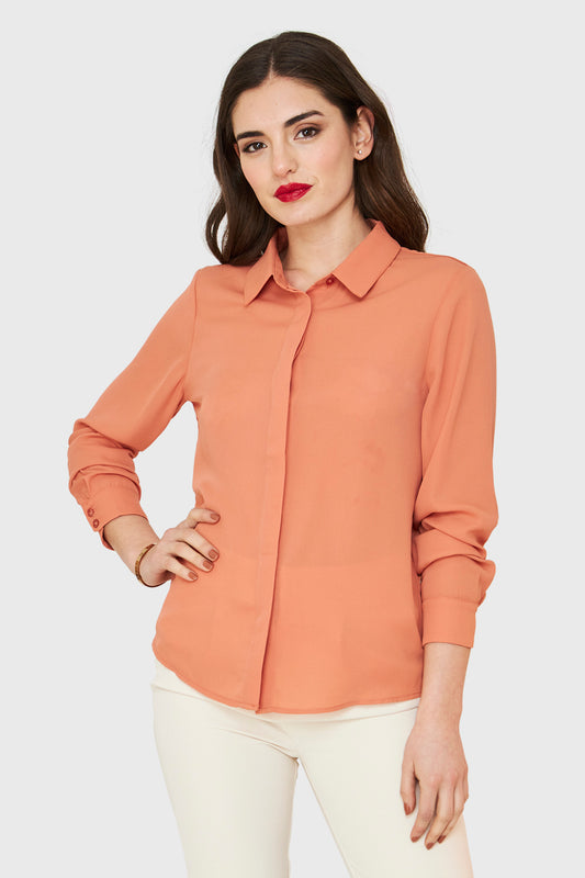Blusa Básica Botonera Invisible Naranjo