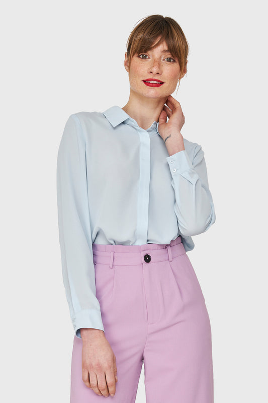 Blusa Básica Botonera Invisible Celeste