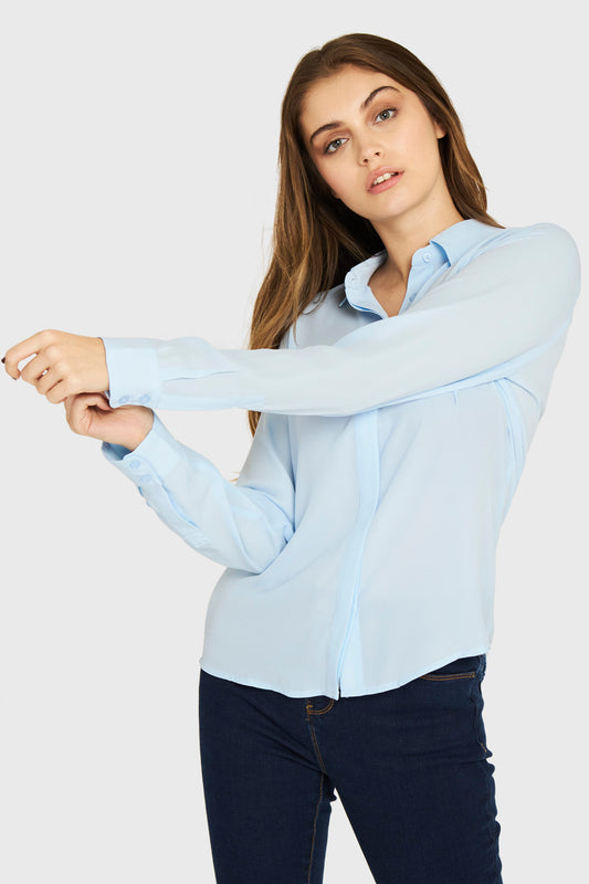 Blusa Básica Botonera Invisible Celeste