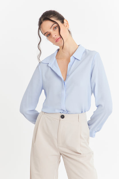 Blusa Botonera Invisible Celeste