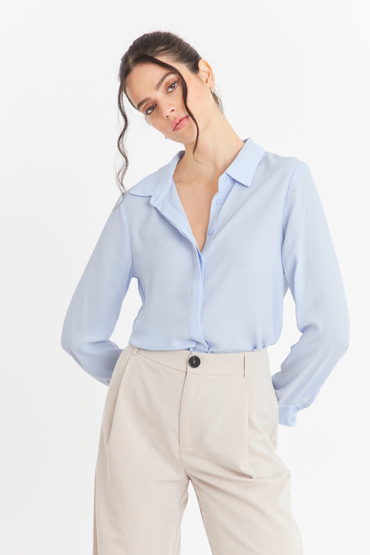 Blusa Botonera Invisible Celeste