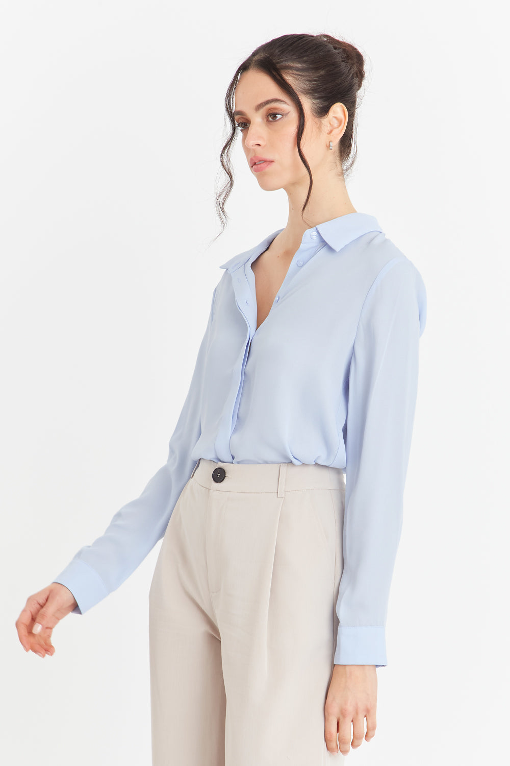 Blusa Botonera Invisible Celeste