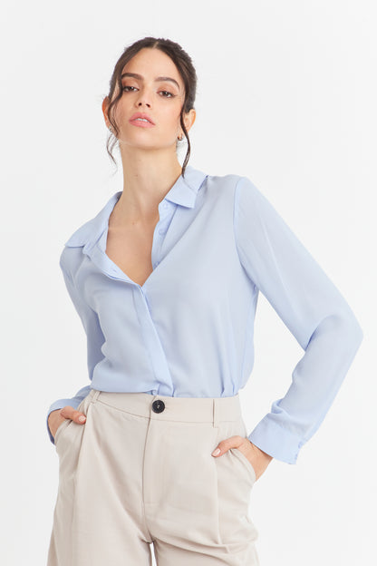 Blusa Botonera Invisible Celeste