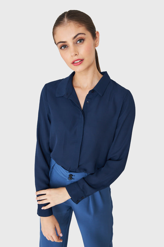 Blusa Botonera Invisible Básica Azul Marino