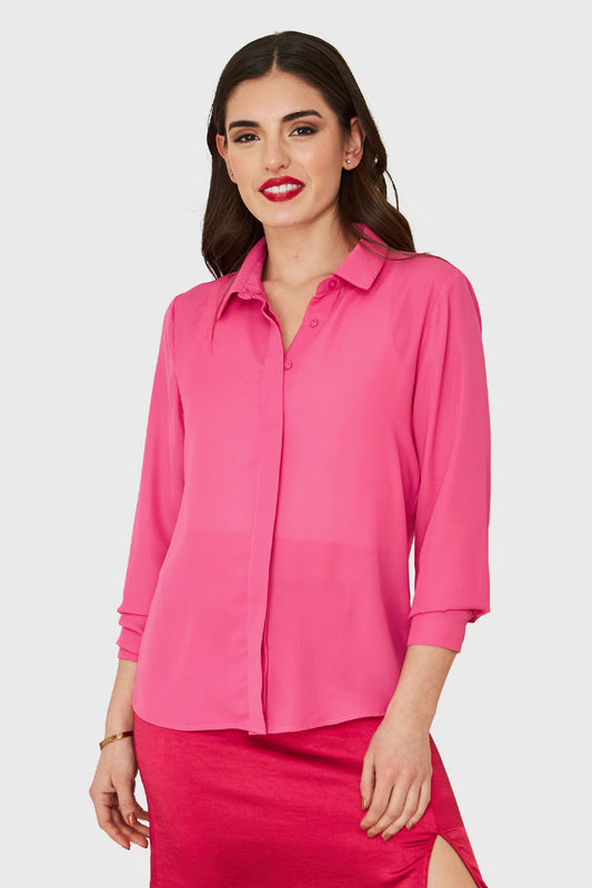 Blusa Básica Botonera Invisible Fucsia