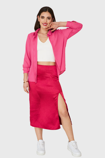 Blusa Básica Botonera Invisible Fucsia