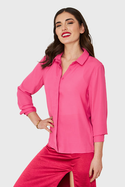 Blusa Básica Botonera Invisible Fucsia