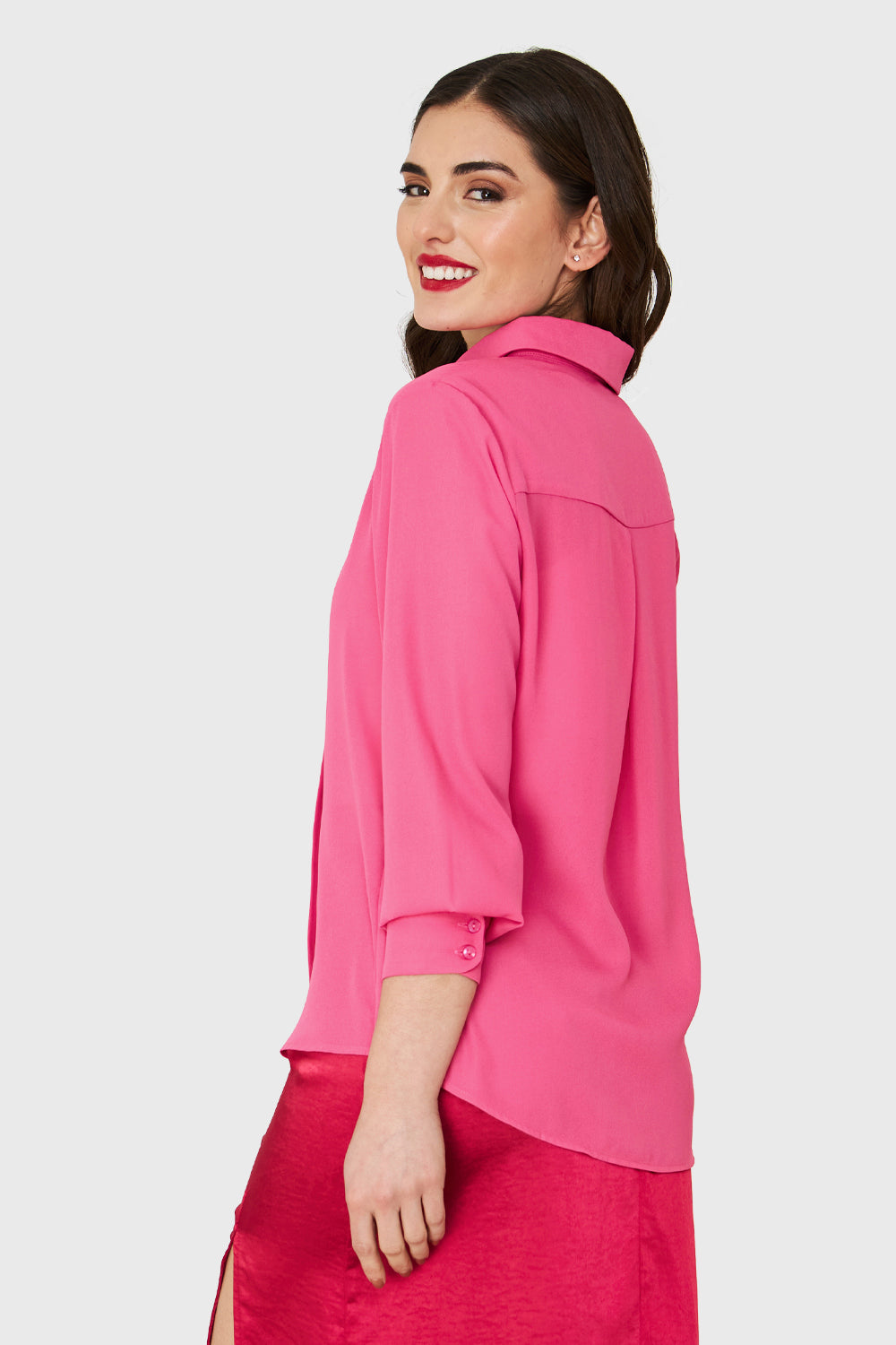 Blusa Básica Botonera Invisible Fucsia
