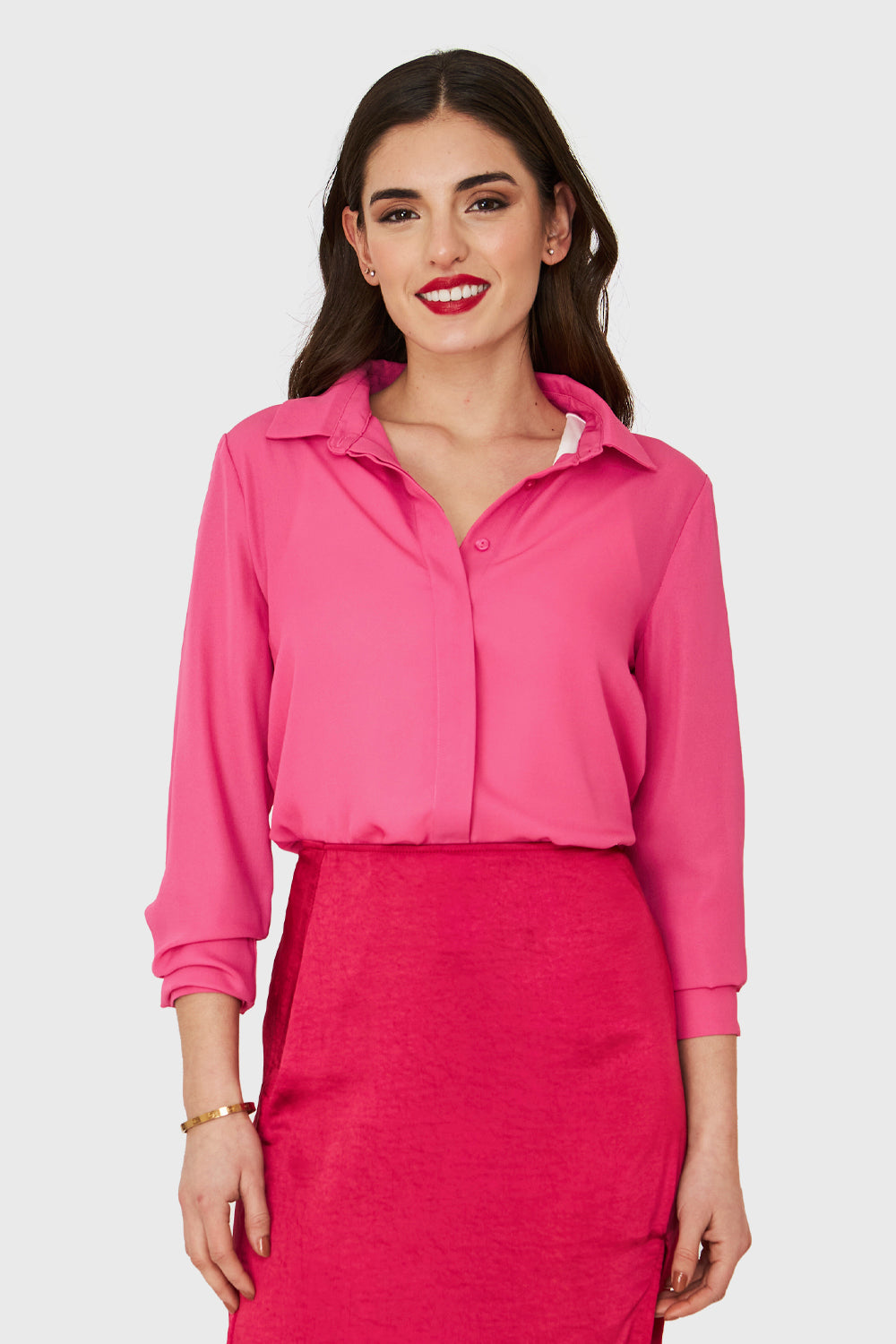 Blusa Básica Botonera Invisible Fucsia
