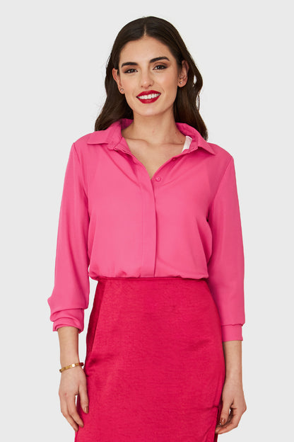 Blusa Básica Botonera Invisible Fucsia