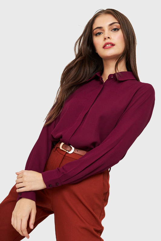 Blusa Básica Botonera Invisible Burdeos