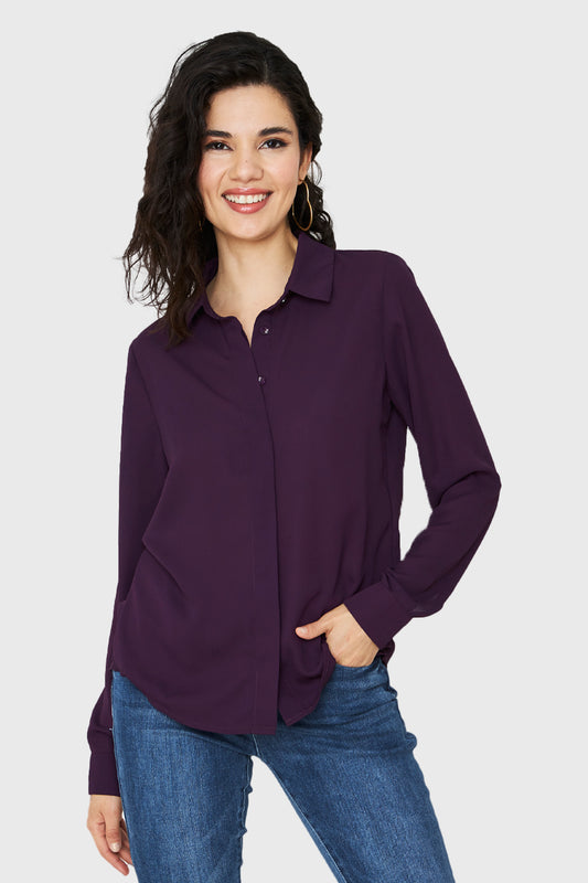 Blusa Básica Botonera Invisible Morado
