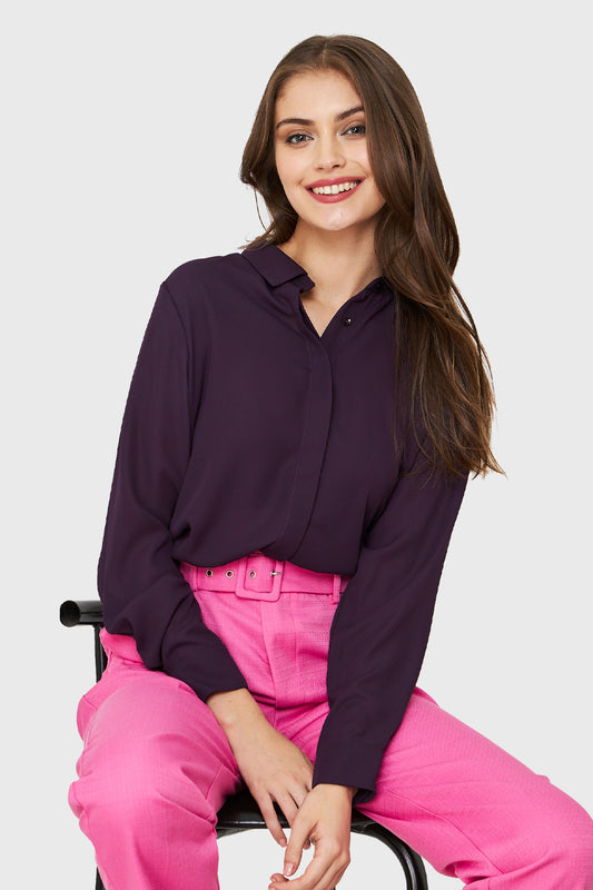 Blusa Básica Botonera Invisible Morado