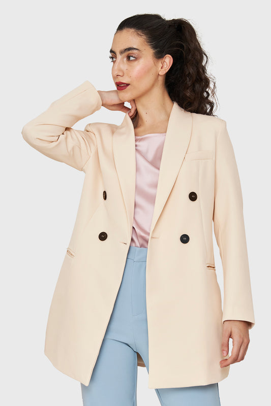 Blazer Largo Cuatro Botones Crema