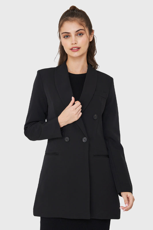 Blazer Cuatro Botones Largo Negro