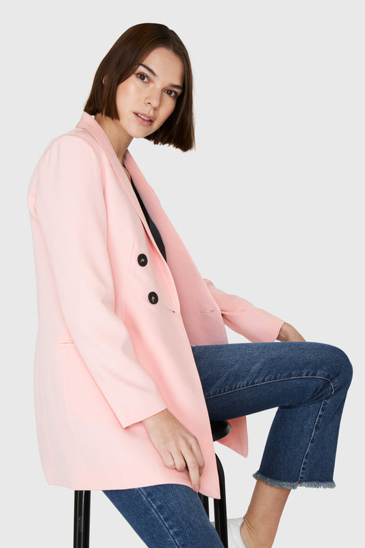 Blazer Largo Cuatro Botones Rosado