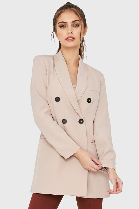 Blazer Largo Cuatro Botones Beige