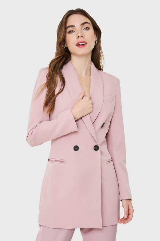 Blazer Largo Cuatro Botones Rosa Pastel