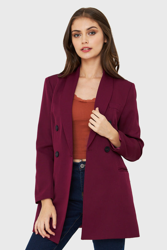 Blazer Largo Cuatro Botones Burdeo