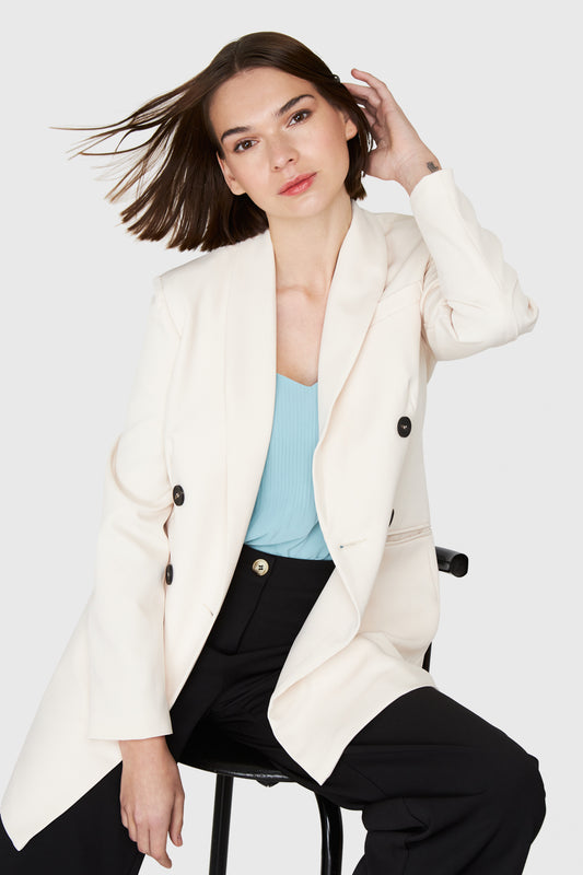 Blazer Largo Cuatro Botones Blanco