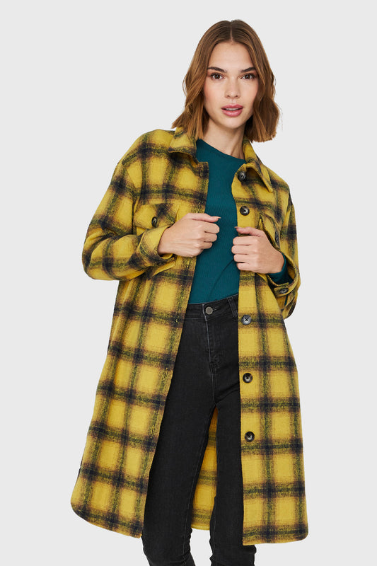 Sobrecamisa Bolsillos Cuadros Amarillo