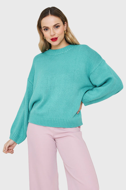 Sweater Básico Holgado Turquesa