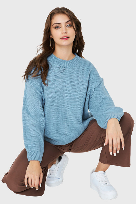 Sweater Básico Holgado Celeste