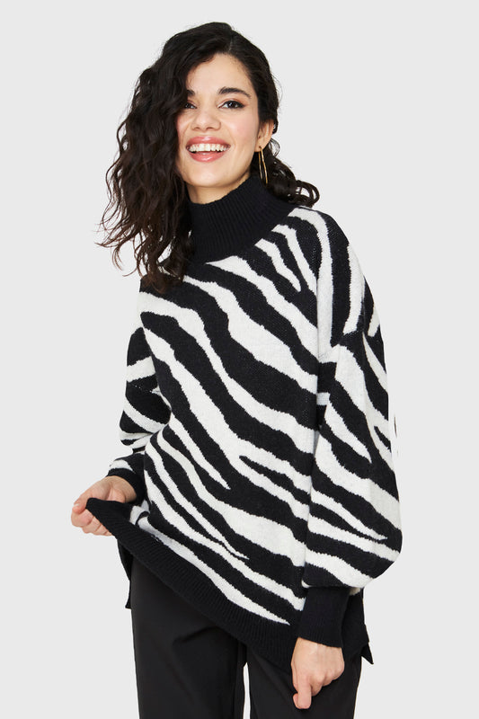 Sweater Cebra Manga Globo Negro