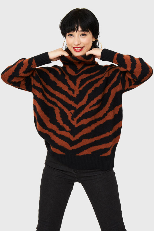 Sweater Atigrado Cuello Alto Óxido