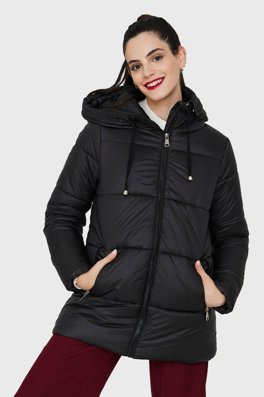 Parka Corta Metalizada Gorro Negro