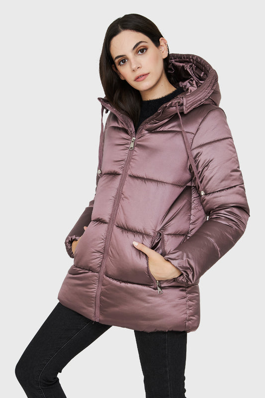Parka Corta Metalizada Gorro Lila