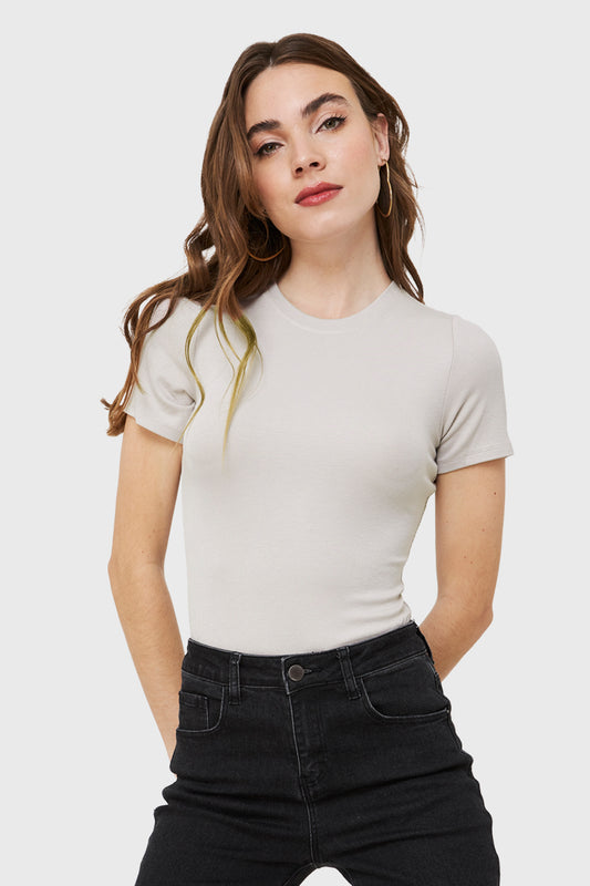 Body Manga Corta Beige