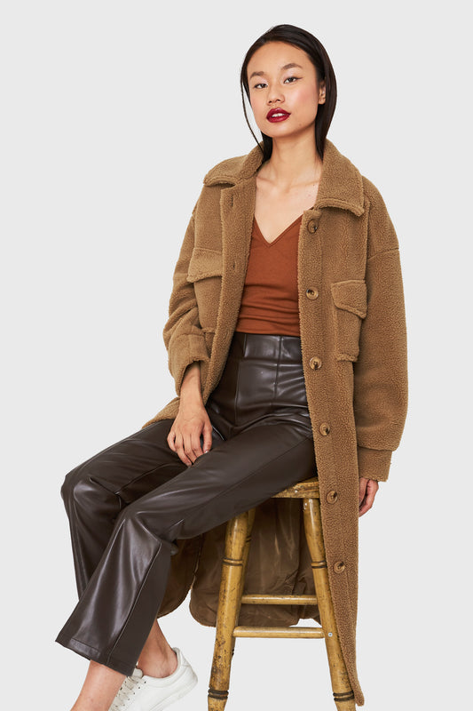 Abrigo Teddy Bolsillos Camel