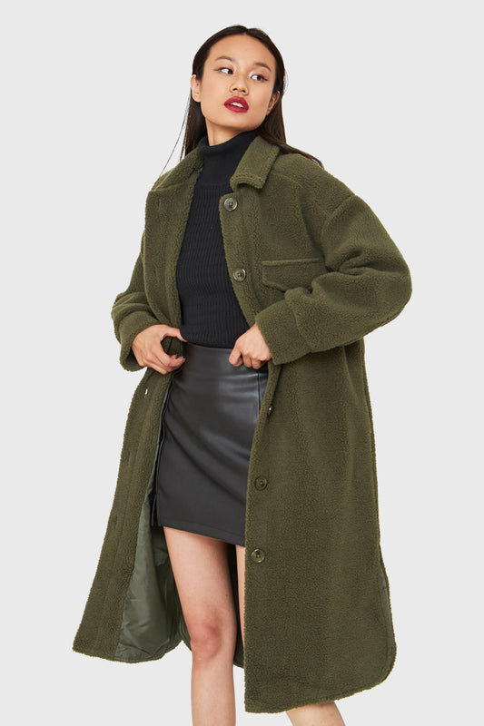 Abrigo Teddy Bolsillos Oliva