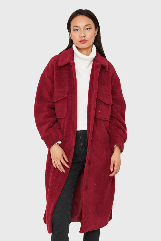 Abrigo Teddy Bolsillos Burdeos