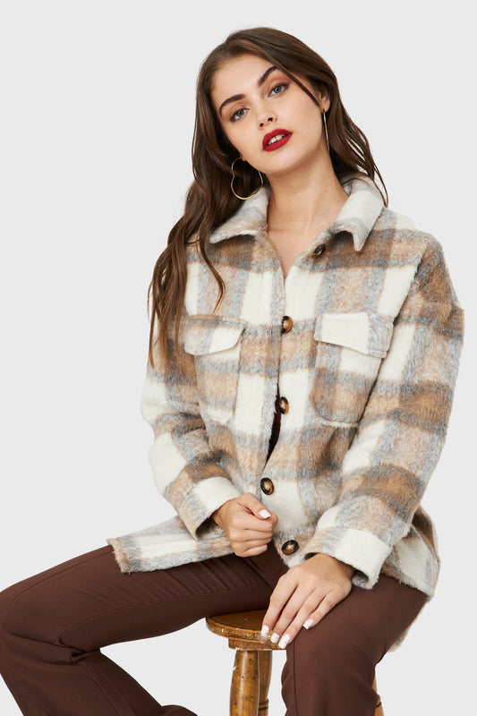 Chaqueta Camisera Cuadros Beige