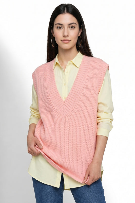 Chaleco Cuello V Oversize Rosa